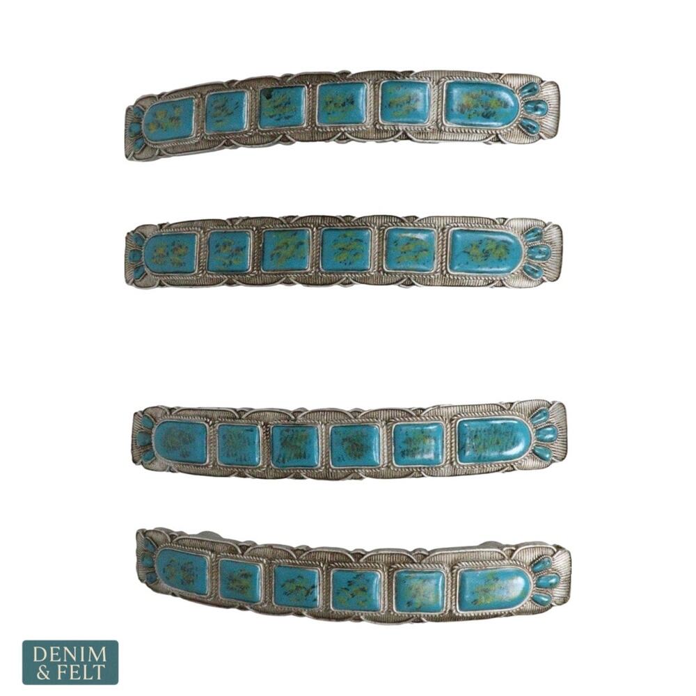 NEW Ebros Rustic Western Turquoise Cabinet Drawer Pull Handles Silver Set of 4